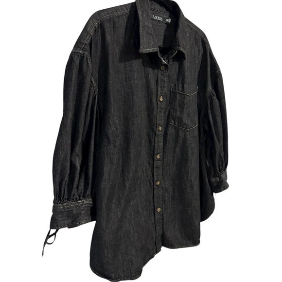 Lauren Ralph Lauren Black Button-Down Shirt
Denim Blouson-Sleeve Blouse Size 2X - Picture 5 of 9